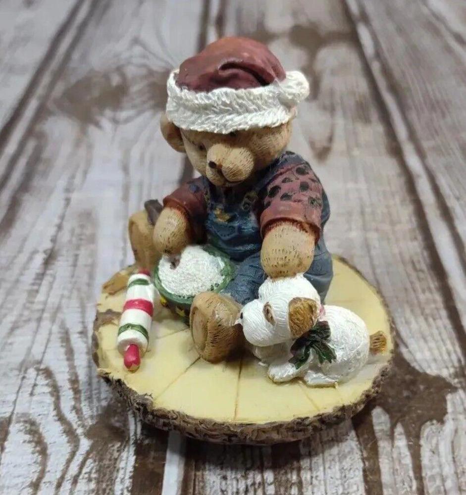 Christmas Small Candle Jar Topper Baking With Teddy Bear and Puppy - Picture 1 of 8